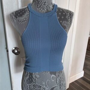 Free People Blue Ribbed Crop Top